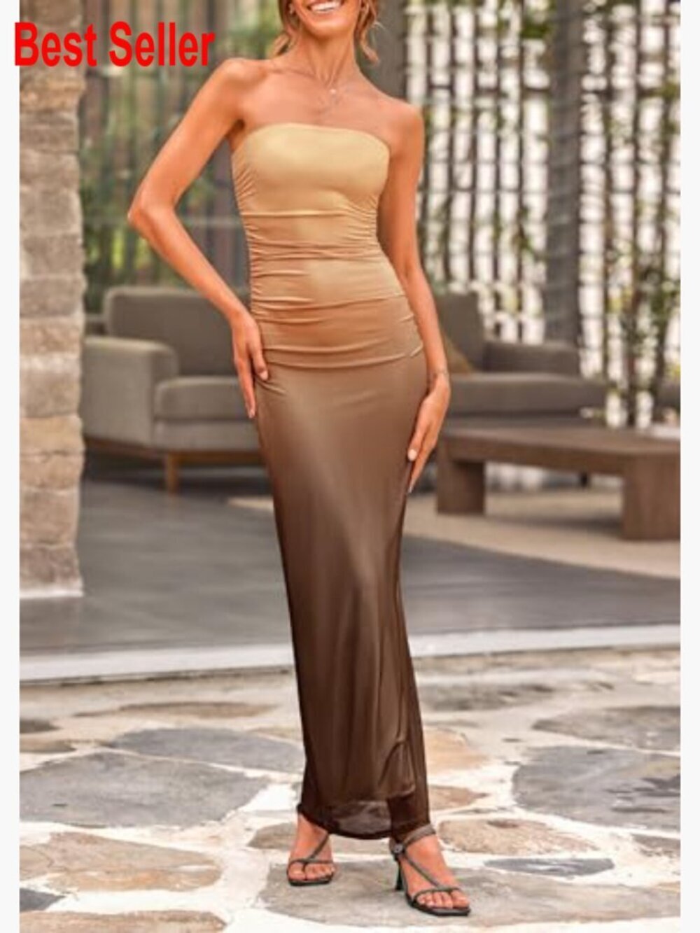Strapless Tube Top Maxi Bodycon Dress with Mesh - Picture 2 of 7